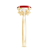 Oval lab-created ruby engagement ring with 1.5 carats and diamond accents, featuring a polished rose gold band by Rosec Jewels