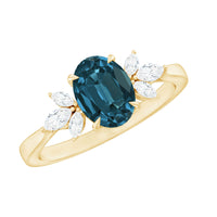 Oval Cut London Blue Topaz Engagement Ring with Diamond Trio