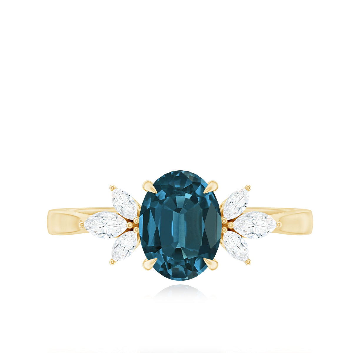 Oval Cut London Blue Topaz Engagement Ring with Diamond Trio