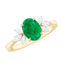 Natural 1.2 Carat Oval Emerald Engagement Ring with Diamond Trio