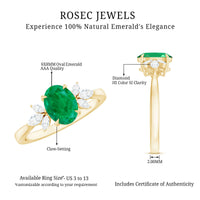 Natural 1.2 Carat Oval Emerald Engagement Ring with Diamond Trio