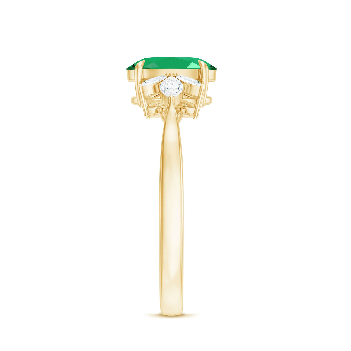 Natural 1.2 Carat Oval Emerald Engagement Ring with Diamond Trio