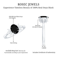 Oval Cut Black Onyx Engagement Ring with Diamond Trio