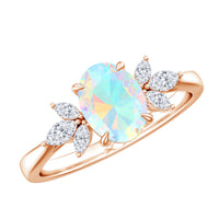 1.2 Carat Natural Rainbow Opal Oval Engagement Ring with Diamond