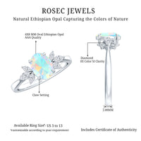 1.2 Carat Natural Rainbow Opal Oval Engagement Ring with Diamond