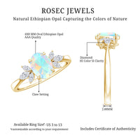 1.2 Carat Natural Rainbow Opal Oval Engagement Ring with Diamond