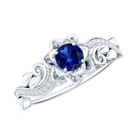Certified Lab Grown Blue Sapphire Flower Engagement Ring with Diamond