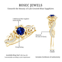 Certified Lab Grown Blue Sapphire Flower Engagement Ring with Diamond