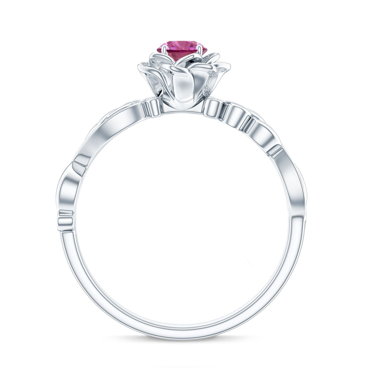 Pink tourmaline and diamond engagement ring from Rosec Jewels featuring a nature-inspired design and intricate metalwork.