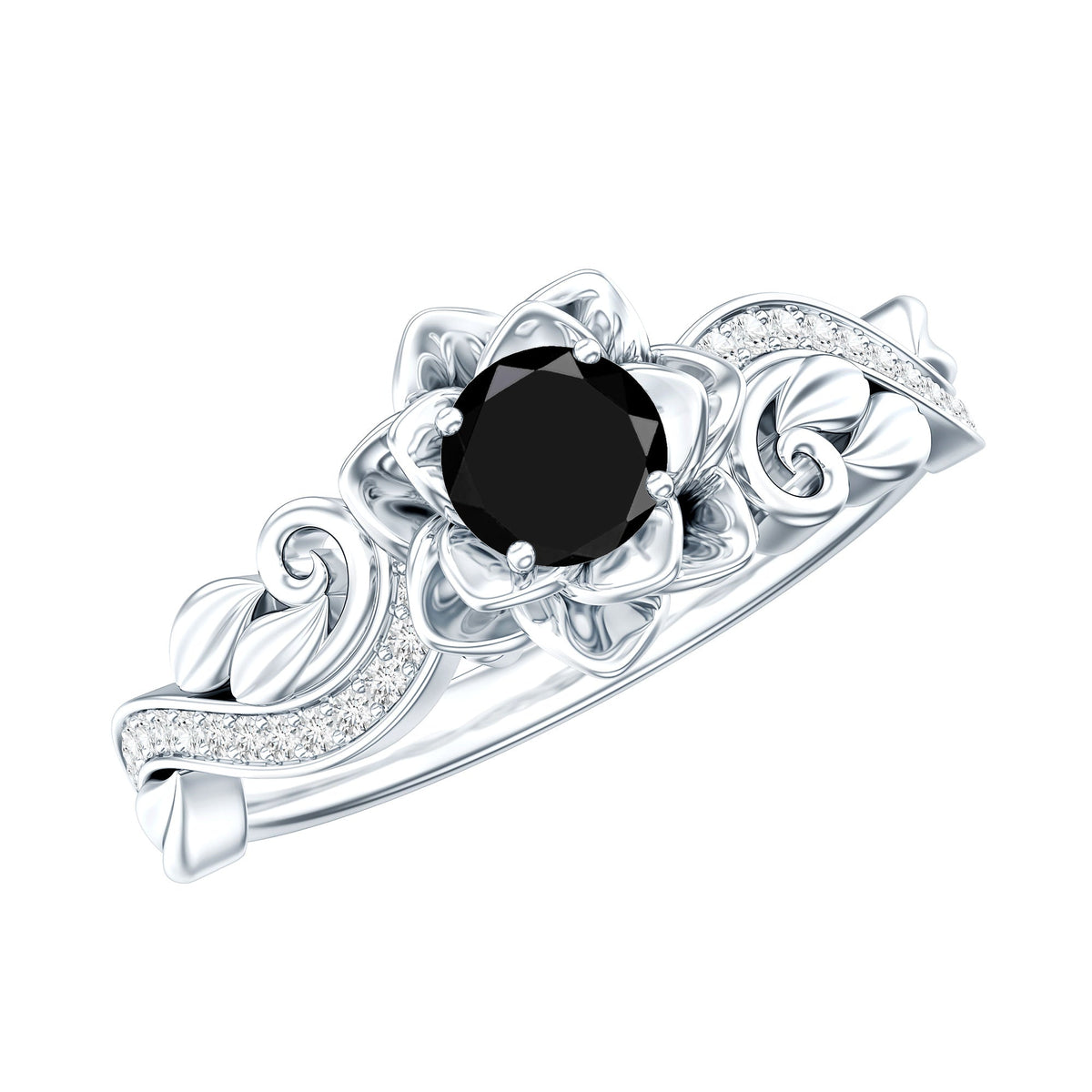 Certified 0.8 Carat Lab Grown Black and White Diamond Flower Engagement Ring