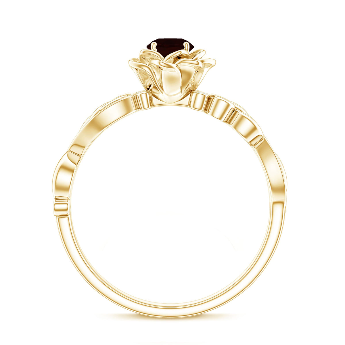 Certified natural garnet rose flower engagement ring with diamond accents, featuring intricate floral design and sterling band.