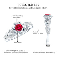 Nature Inspired Engagement Ring with Lab Ruby and Diamonds