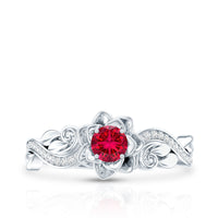 Nature Inspired Engagement Ring with Lab Ruby and Diamonds