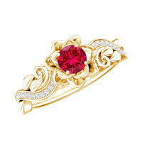 Nature Inspired Engagement Ring with Lab Ruby and Diamonds