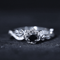 Nature Inspired Black Onyx and Diamond Floral Engagement Ring