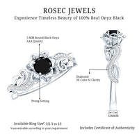 Nature Inspired Black Onyx and Diamond Floral Engagement Ring