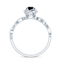 Nature Inspired Black Onyx and Diamond Floral Engagement Ring