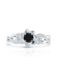 Nature Inspired Black Onyx and Diamond Floral Engagement Ring