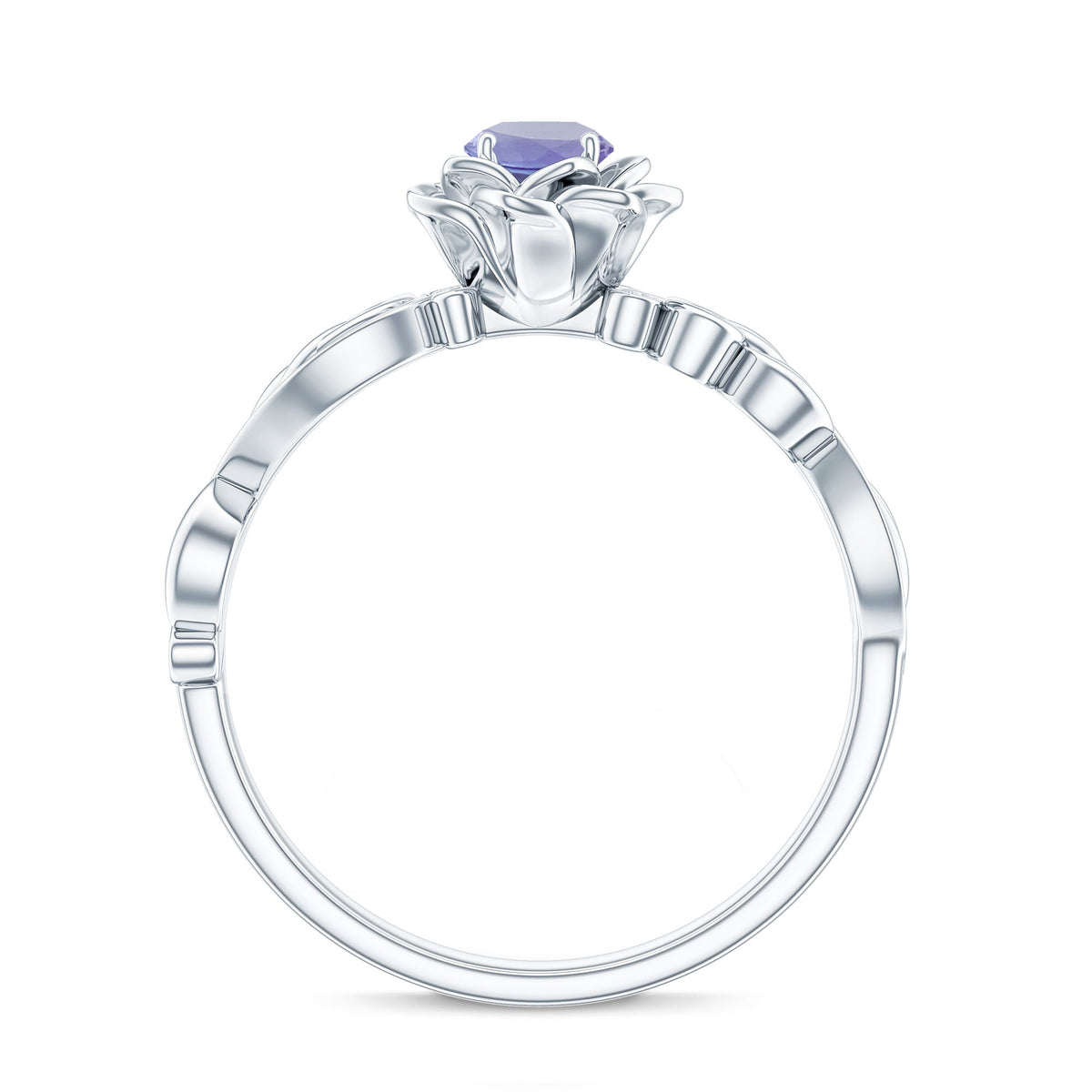 Nature-inspired Tanzanite engagement ring with diamond accents, featuring intricate floral design from Rosec Jewels.