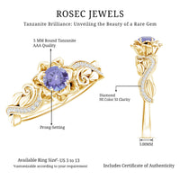 Nature-inspired Tanzanite engagement ring with diamonds by Rosec Jewels, featuring a deep blue Tanzanite gemstone and sparkling diamond accents.