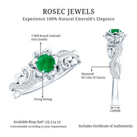 Natural Emerald Flower Engagement Ring with Diamond