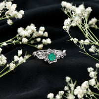 Natural Emerald Flower Engagement Ring with Diamond