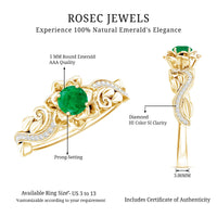 Natural Emerald Flower Engagement Ring with Diamond