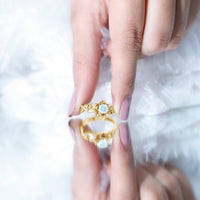 Genuine Ethiopian opal flower engagement ring with real diamond, featuring a detailed floral design and sterling band by Rosec Jewels.