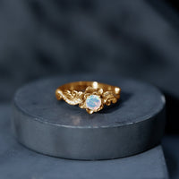 Genuine Ethiopian opal flower engagement ring with real diamond and rose gold band from Rosec Jewels.