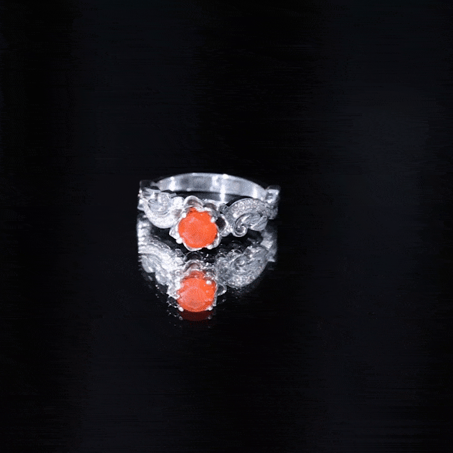 Rosec Jewels fire opal and diamond engagement ring featuring nature-inspired design and a certificate of authenticity.