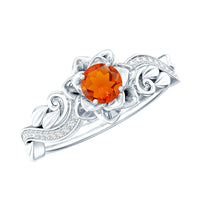 Nature-inspired fire opal and diamond engagement ring by Rosec Jewels featuring a detailed design and a certificate of authenticity.
