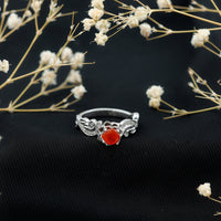 Rosec Jewels fire opal and diamond engagement ring with nature-inspired design and certificate, showcasing intricate metalwork and sparkling stones.