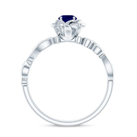 Rose Flower Engagement Ring with Genuine Blue Sapphire and Diamond