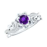 Floral-inspired 1/2 CT amethyst and diamond engagement ring by Rosec Jewels featuring detailed gemstone setting and elegant design.