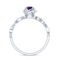 Floral-inspired 1/2 CT amethyst and diamond engagement ring by Rosec Jewels featuring intricate floral design and sparkling gemstones.