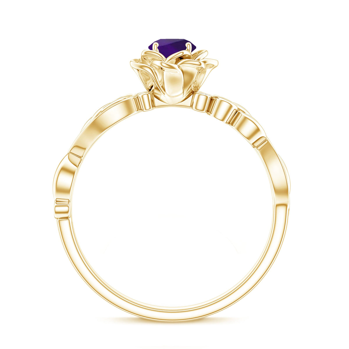 Floral-inspired amethyst and diamond engagement ring from Rosec Jewels featuring a 1/2 carat center stone and intricate design.