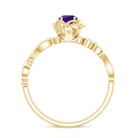 Floral-inspired amethyst and diamond engagement ring from Rosec Jewels featuring a 1/2 carat center stone and intricate design.