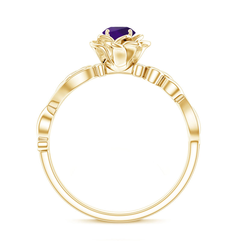 Floral-inspired amethyst and diamond engagement ring from Rosec Jewels featuring a 1/2 carat center stone and intricate design.