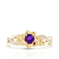 Floral-inspired 1/2 CT amethyst and diamond engagement ring by Rosec Jewels featuring a detailed gemstone setting.