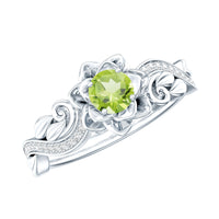 Genuine Peridot and Diamond flower-inspired engagement ring by Rosec Jewels featuring intricate floral design and sparkling gemstones.