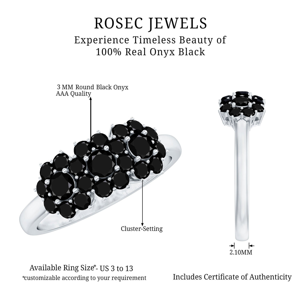 Certified Black Onyx Flower Engagement Ring