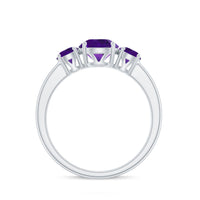 Real Amethyst 3 Stone Engagement Ring for Women
