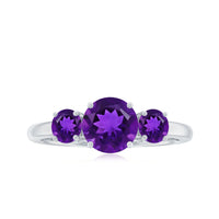 Real Amethyst 3 Stone Engagement Ring for Women