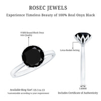 Lotus Basket Set Solitaire Black Onyx Engagement Ring for Women