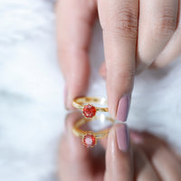 0.75 Carat Round Fire Opal Solitaire Ring in Lotus Basket Setting
