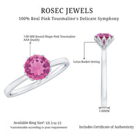 1.2 Carat Natural Pink Tourmaline Solitaire Ring in Lotus Basket Setting