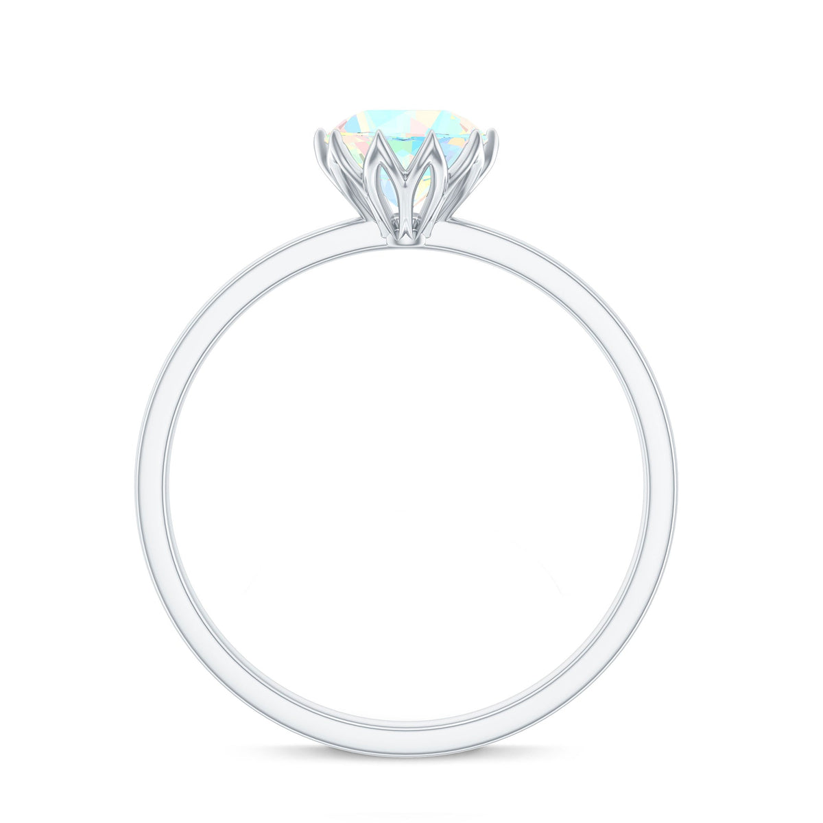 Natural 8mm Ethiopian Opal Engagement Ring in Lotus Basket Setting