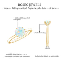 Natural 8mm Ethiopian Opal Engagement Ring in Lotus Basket Setting