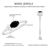 4x6mm Oval Cut Black Onyx Minimal Promise Ring with Diamond Trio