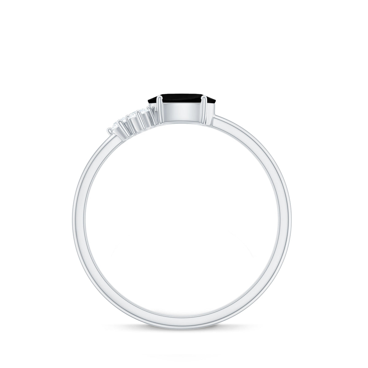 4x6mm Oval Cut Black Onyx Minimal Promise Ring with Diamond Trio